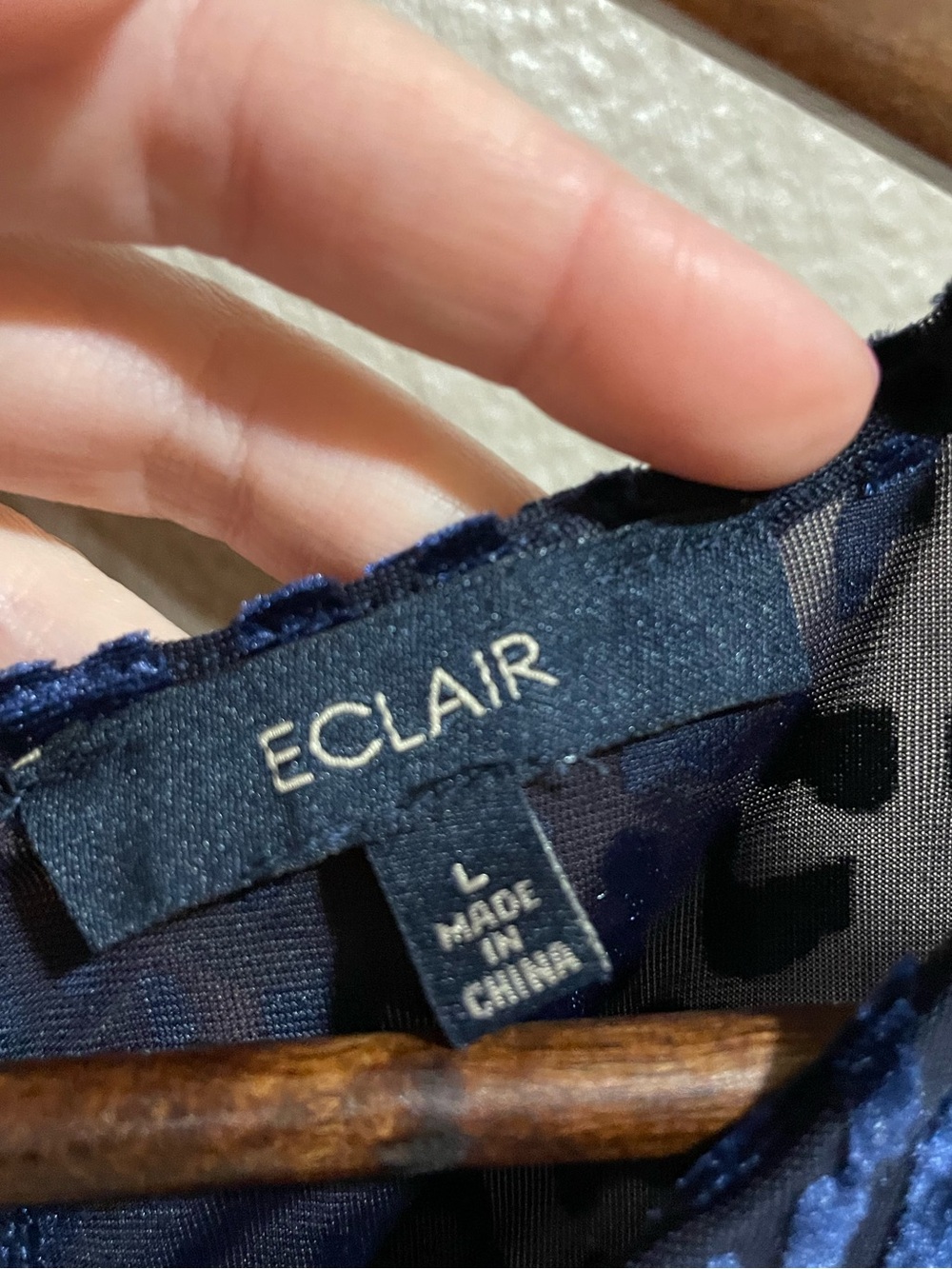 Eclair Navy Burnout Velvet Animal Print Long Sleeve Top - Picture 3 of 5